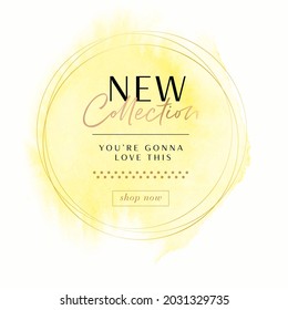 New Collection Sale sign over golden vanilla watercolor art design background - Vector. 