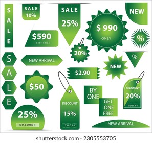 New Collection Sale Tags. Green color - sale tag for eco friendly business.