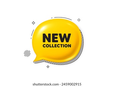 Nueva colección. Icono de burbuja de voz cómica 3d. Nueva señal de llegada de la moda. Símbolo de oferta publicitaria. Nueva oferta de chat de colección. Anuncio de cómic de burbuja de discurso. Globo de descuento. Vector
