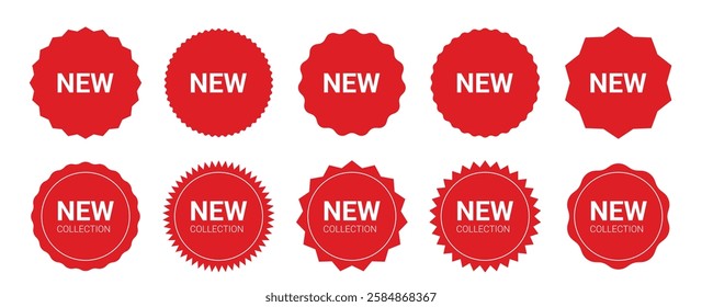 New and New Collection tag set with special offer icons, stickers, and deal labels. A variety of promotional badges for discounts, sales, and exclusive deals in a modern style.