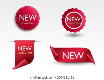 New collection tags. Vector badges and labels. Paper ribbons