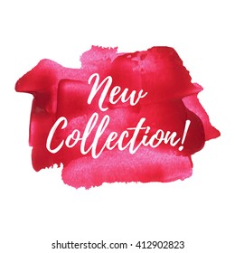 New Collection vector card, poster, logo, words, text written on pink red painted background illustration