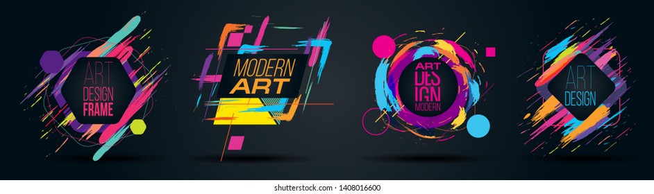 new collection Vector frame for text Modern Art graphics for hipsters . dynamic frame stylish geometric black background with gold. element for design business cards, invitations, gift cards