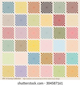 New collection of vector rising sun or sun ray, sunburst vintage pastel color for your design. Illustration eps10