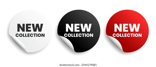 New collection. White, black and red marketing stickers. Symbol for offer, new product sign. Vector illustration