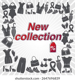 New collection of women's clothing fashion clothes banners vector image in flat style clothing elements