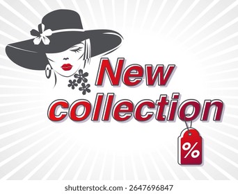 New collection of women's clothing fashion clothes banners vector image in flat style elegant lady in hat
