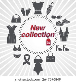 New collection of women's clothing fashion clothes banners vector image in flat style clothing elements