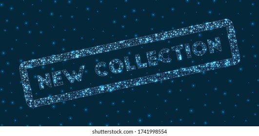 Nueva palabra de colección en estilo digital. Insignia de nueva colección geométrica brillante. Ilustración vectorial radiante.