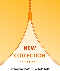 New Collection.Vector icon closed and open zipper, fastener. Zipper buttoned.Poster, logo, words, text.