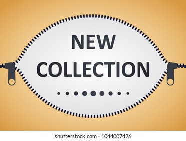 New Collection.Vector icon closed and open zipper, fastener. Zipper buttoned.Poster, logo, words, text.