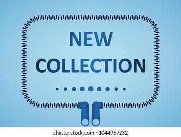 New Collection.Vector icon closed and open zipper, fastener. Zipper buttoned.Poster, logo, words, text.