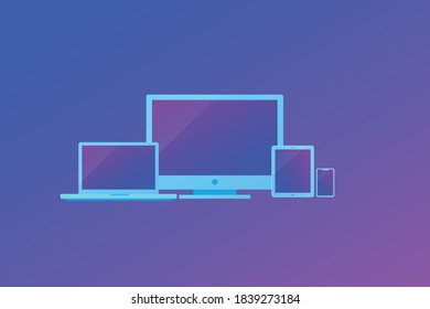 New Color Full Multi Device Mockup Vector Illustration. Monitor. Laptop, IPad And Mobile Illustration.