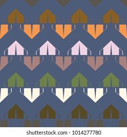 New color seamless pattern with cartoon camping tent.