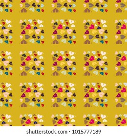 New color seamless pattern with cartoon camping tent.