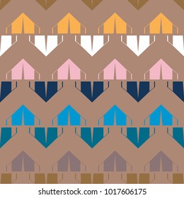 New color seamless pattern with cartoon camping tent.