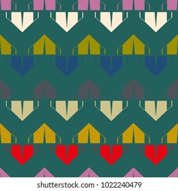 New color seamless pattern with cartoon camping tent.