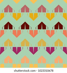 New color seamless pattern with cartoon camping tent.