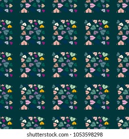New color seamless pattern with cartoon camping tent.