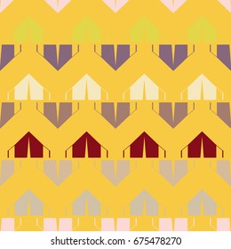 New color seamless pattern with cartoon camping tent.