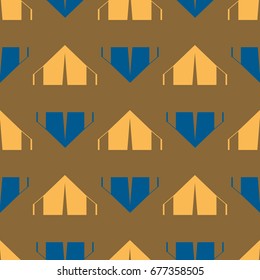 New color seamless pattern with cartoon camping tent.