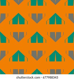 New color seamless pattern with cartoon camping tent.