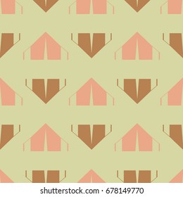 New color seamless pattern with cartoon camping tent.