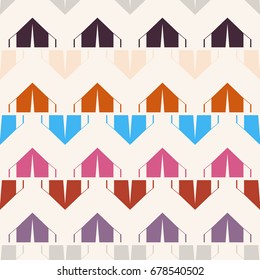New color seamless pattern with cartoon camping tent.