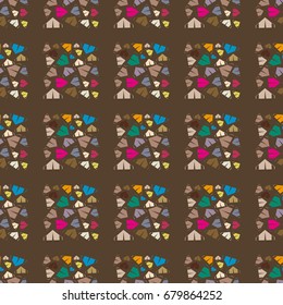 New color seamless pattern with cartoon camping tent.