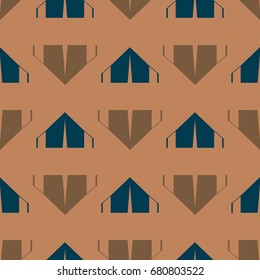 New color seamless pattern with cartoon camping tent.