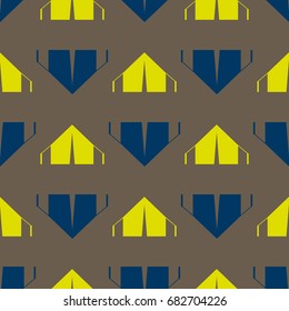 New color seamless pattern with cartoon camping tent.