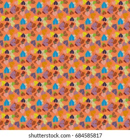 New color seamless pattern with cartoon camping tent.