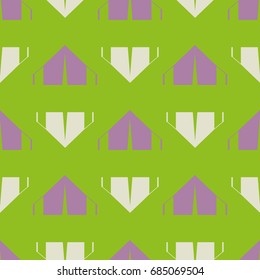New color seamless pattern with cartoon camping tent.