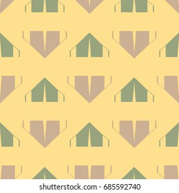 New color seamless pattern with cartoon camping tent.