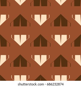 New color seamless pattern with cartoon camping tent.