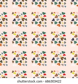New color seamless pattern with cartoon camping tent.