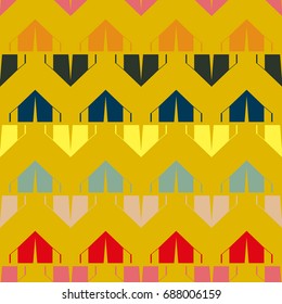 New color seamless pattern with cartoon camping tent.