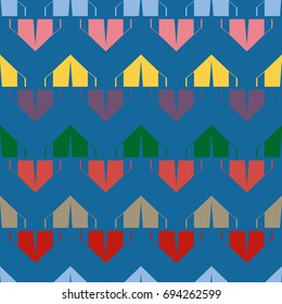 New color seamless pattern with cartoon camping tent.