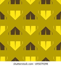 New color seamless pattern with cartoon camping tent.