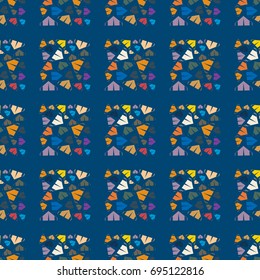 New color seamless pattern with cartoon camping tent.