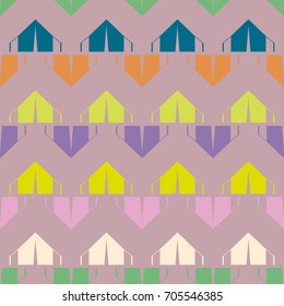New color seamless pattern with cartoon camping tent.