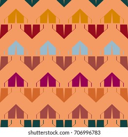 New color seamless pattern with cartoon camping tent.