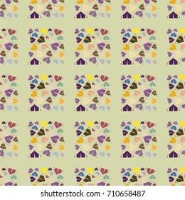 New color seamless pattern with cartoon camping tent.