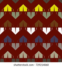 New color seamless pattern with cartoon camping tent.