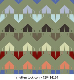 New color seamless pattern with cartoon camping tent.