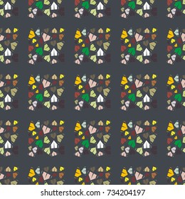 New color seamless pattern with cartoon camping tent.