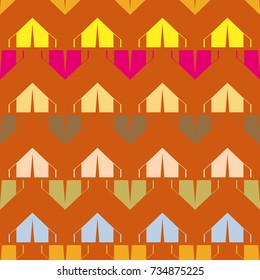 New color seamless pattern with cartoon camping tent.