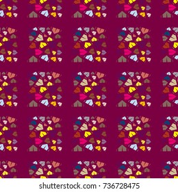 New color seamless pattern with cartoon camping tent.