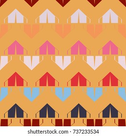 New color seamless pattern with cartoon camping tent.