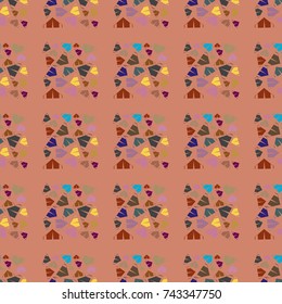 New color seamless pattern with cartoon camping tent.